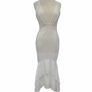 White Mermaid Plunge Criss Cross Back Bridal Dress